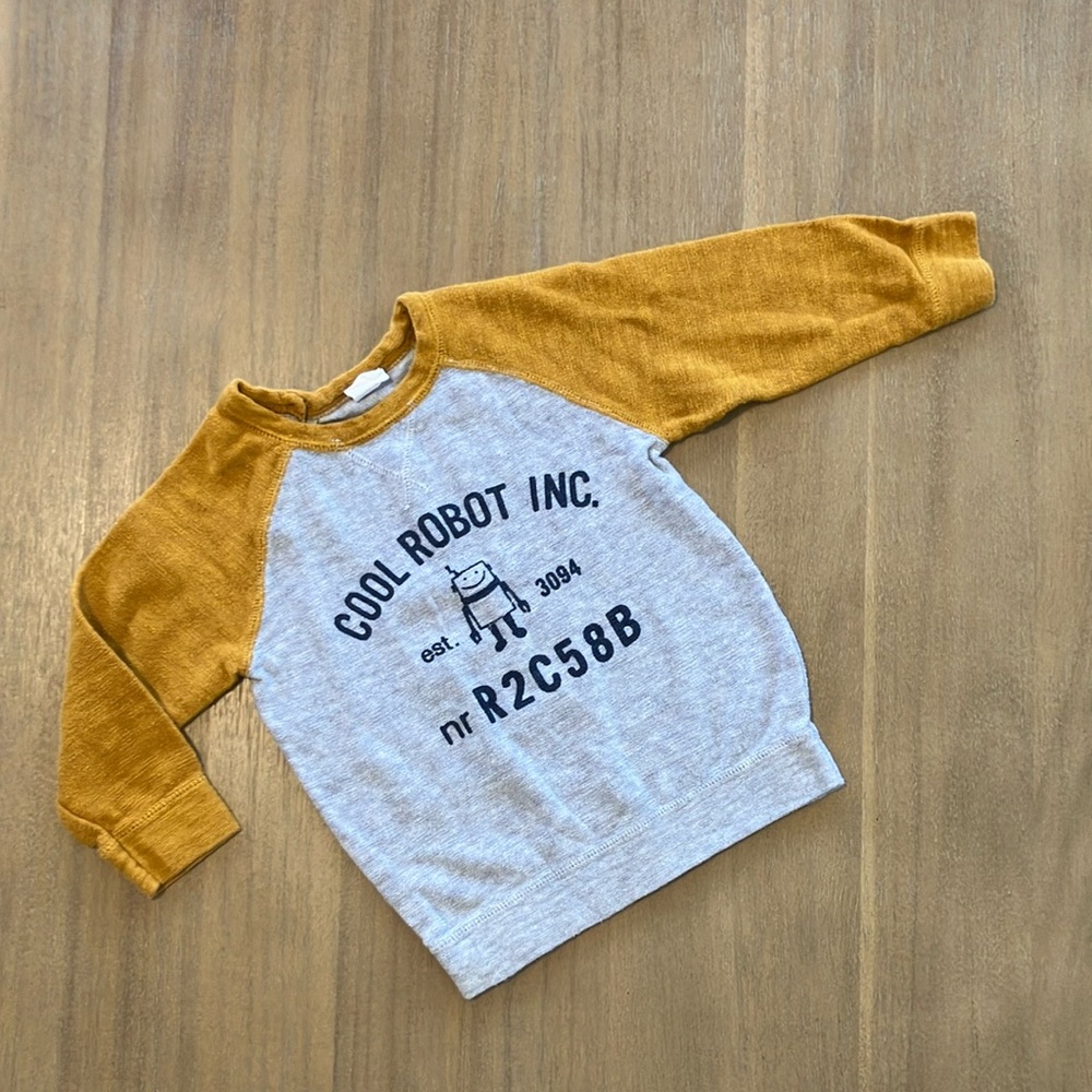 🤖 H&M Baby Robot Fine-knit 100% Cotton Mustard Yellow & Grey Sweater Size 9-12M